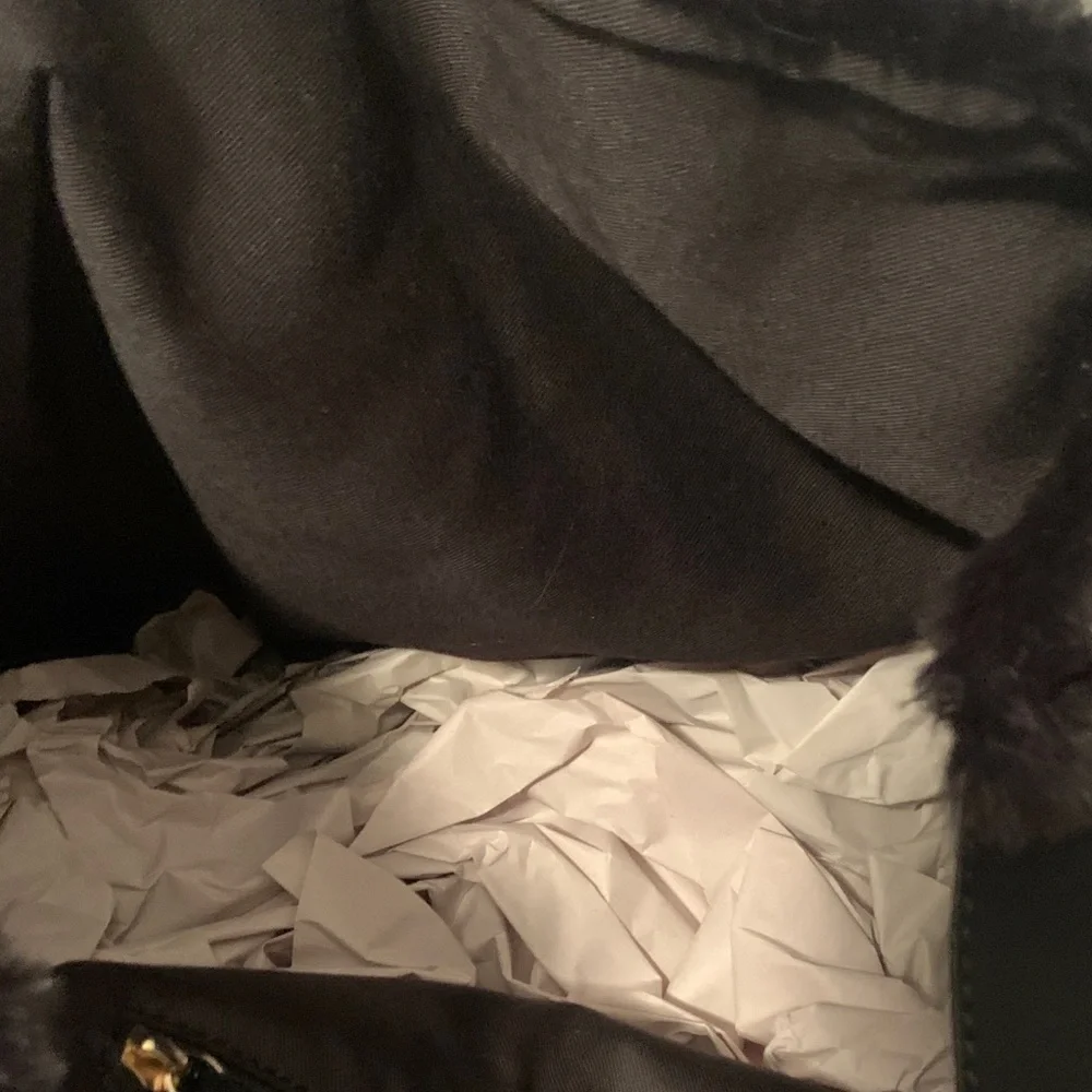 Black Faux Fur Tote with Leather Straps
